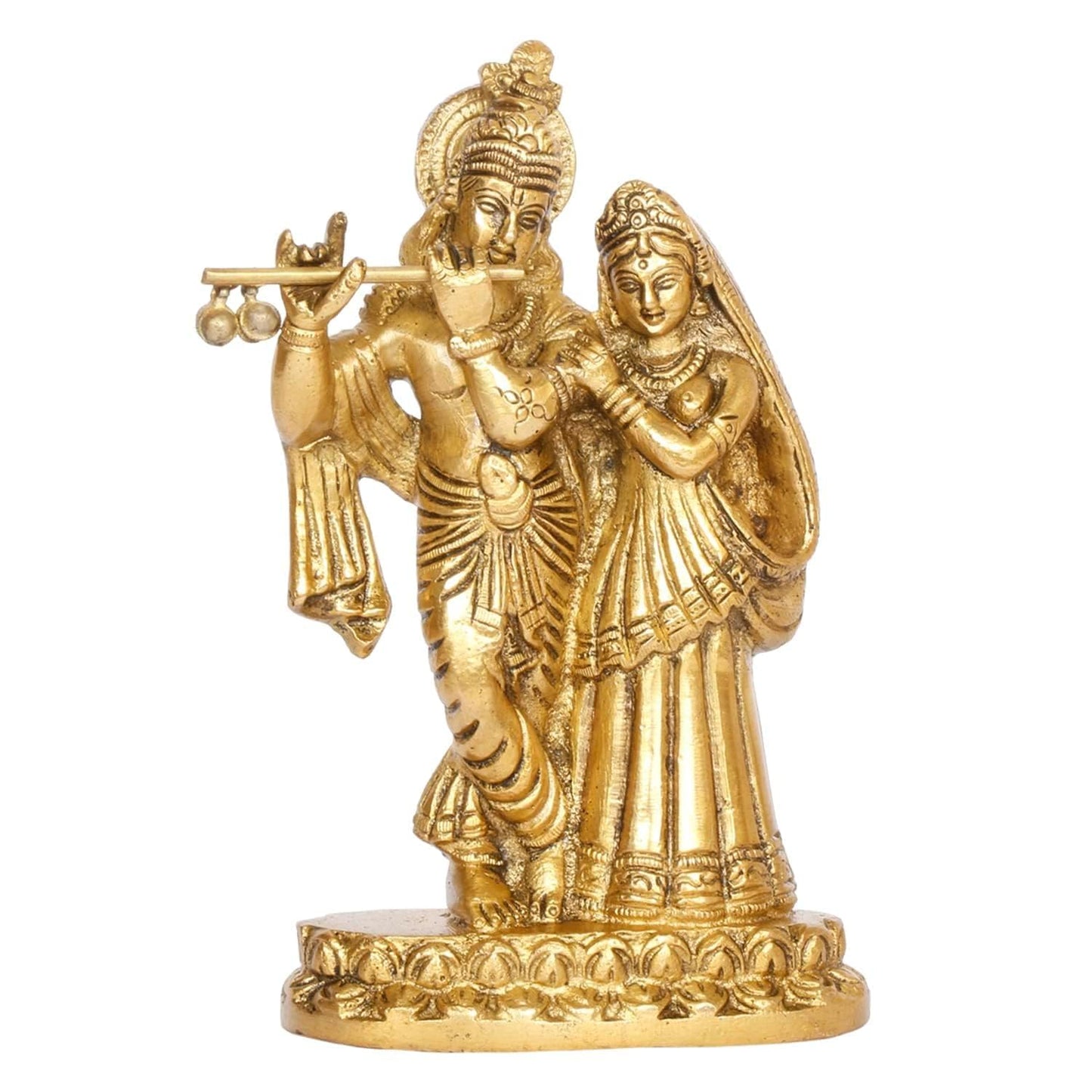 Brass Radha Krishna Idol Statue Playing Flute for Puja Mandir Radha Krishan Murti Gift & Home Decor 6 Inches - SvarupArt