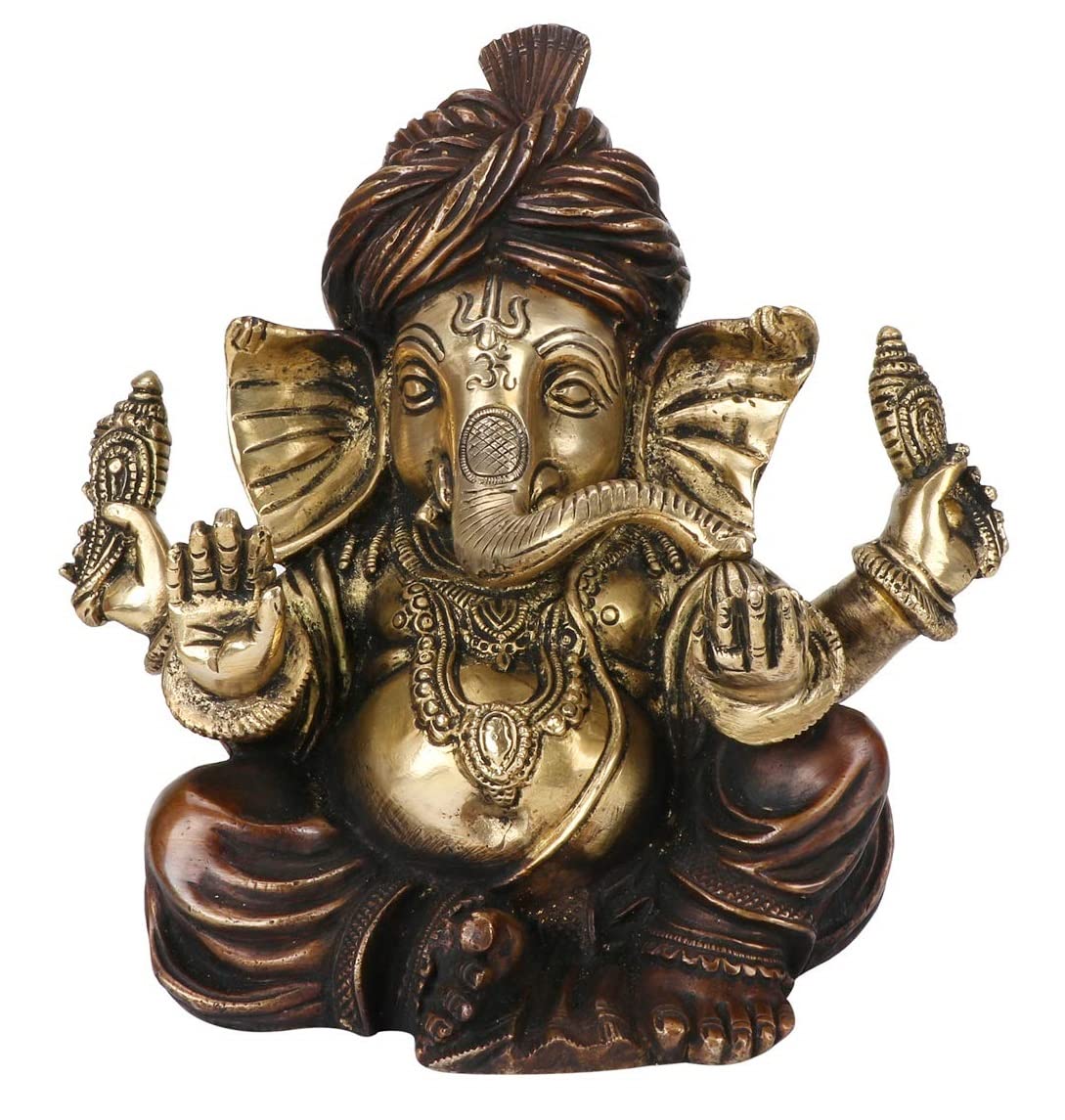 Brass Ganesha Idol for Home Decoration Ganpati Statue Murti for Gift Height 8 Inch Weight 3.8 Kg Color Brown - SvarupArt