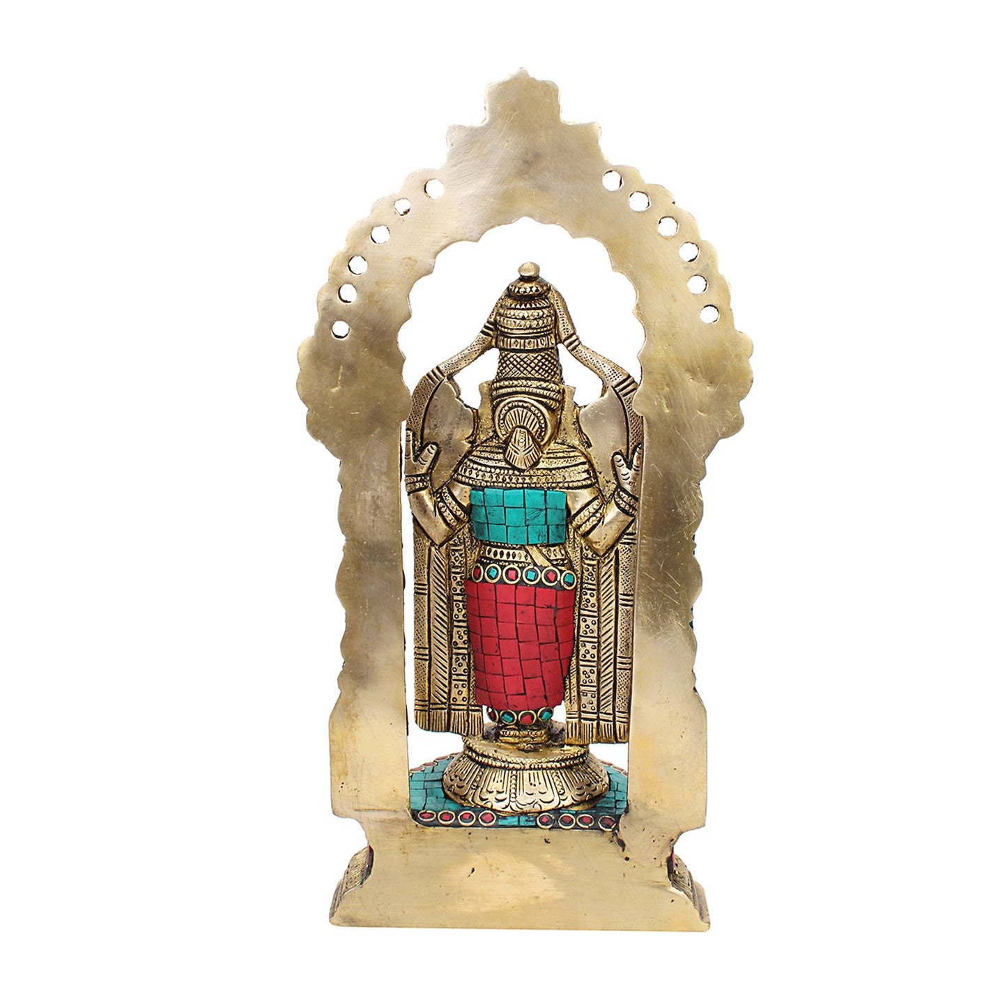 Brass Tirupati Balaji Venkateshwara Statue Vishnu Chakra Namah Shankh Murti Lord Srinivasa Religious Idol - SvarupArt