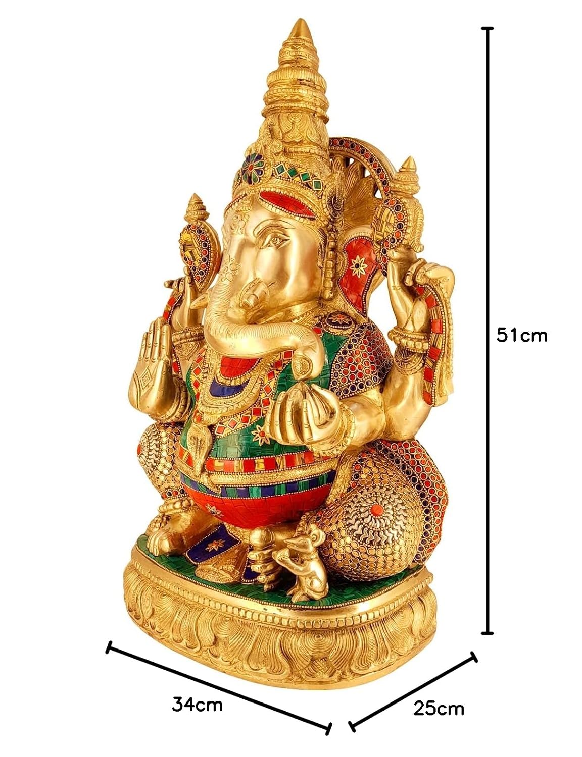 Brass Ganesha Idol for Home Decoration Ganpati Statue Murti for Gift Height 20 Inch Weight 23 Kg Color Multicolor - SvarupArt