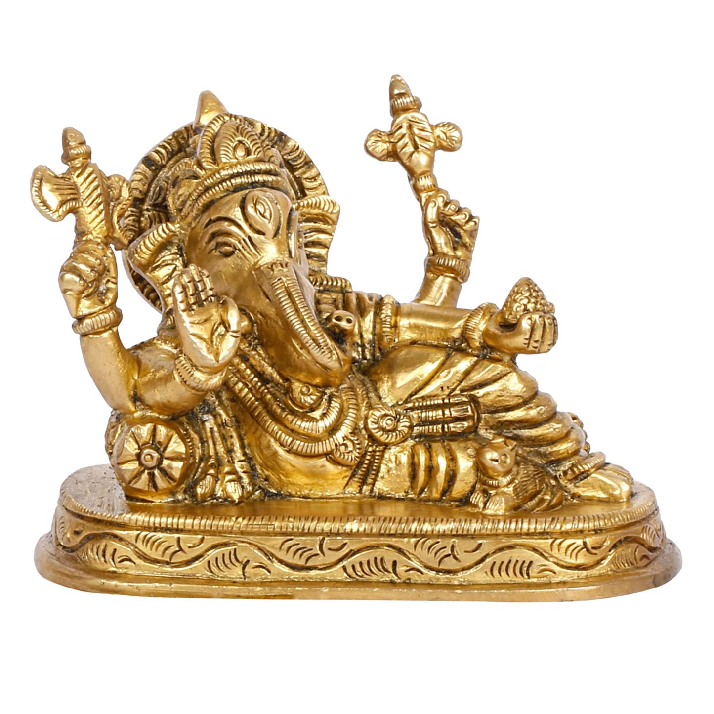 Brass Ganesha Resting Blessing Ganesh Idol Showpiece Statue Good Luck & Success. - SvarupArt
