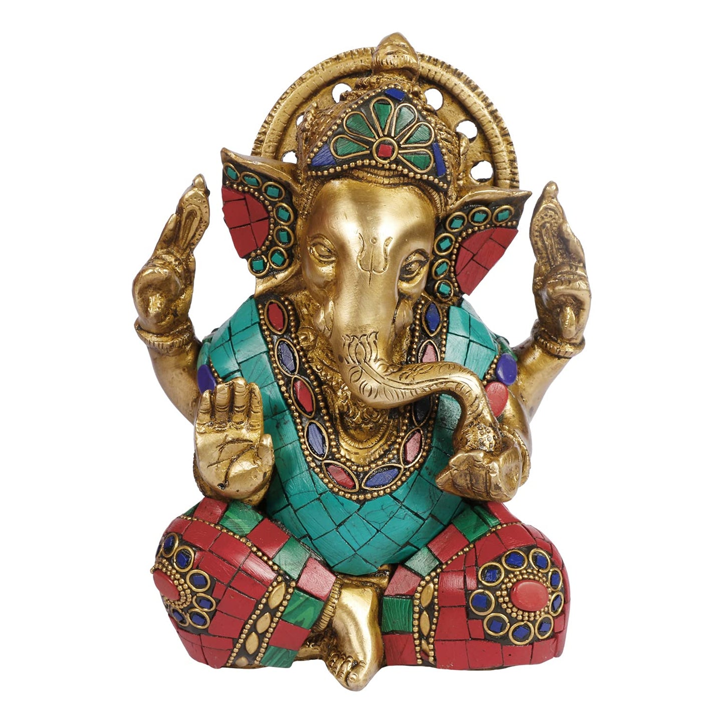 Brass Ganesha Idol for Home Decoration Ganpati Murti Statue for Gift Height 7 Inch Weight 2.2 Kg Color Multicolor - SvarupArt