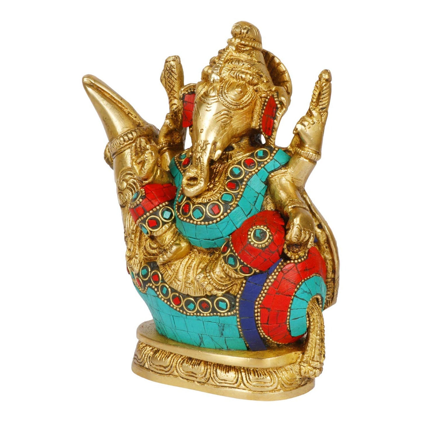 Brass Ganesha Idol for Home Decoration Ganpati Statue Murti for Gift Height 7 Inch Weight 2.5 Kg Color Multicolor - SvarupArt