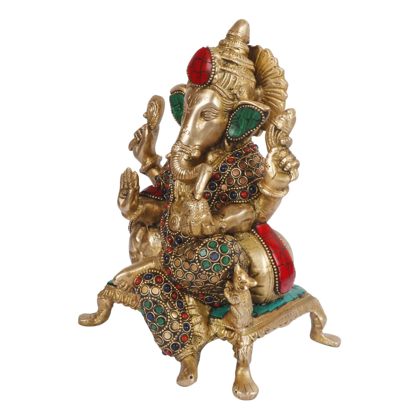 Brass Ganesha Idol for Home Decoration Ganpati Statue Murti for Gift Height 8.5 Inch Weight 3 Kg Color Multicolor - SvarupArt