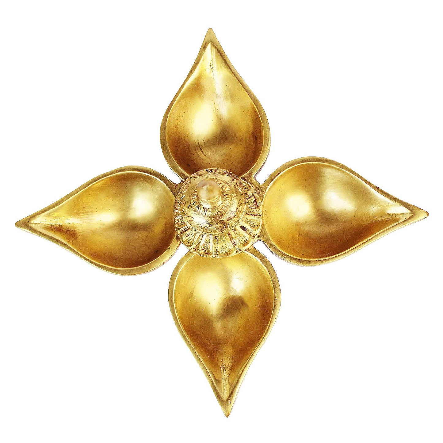 6 Inch Gold Color Brass Multi Diya with Base: Small Size, Perfect for Home Temple Decor & Aarti. - SvarupArt