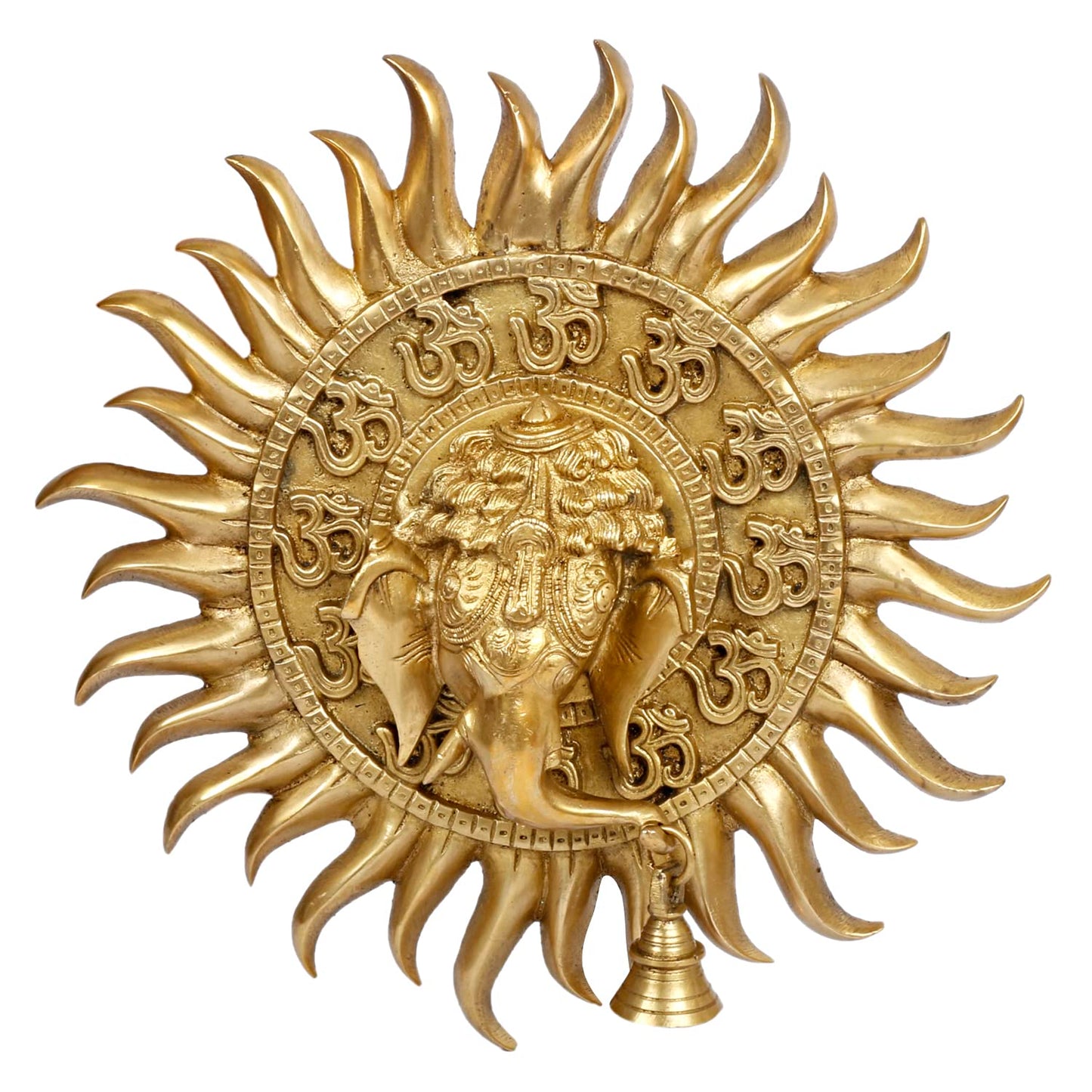 Brass Om Sun Ganesha Ganesha Wall Hanging for Home Office Entrance Puja Gift 11 Inch. - SvarupArt