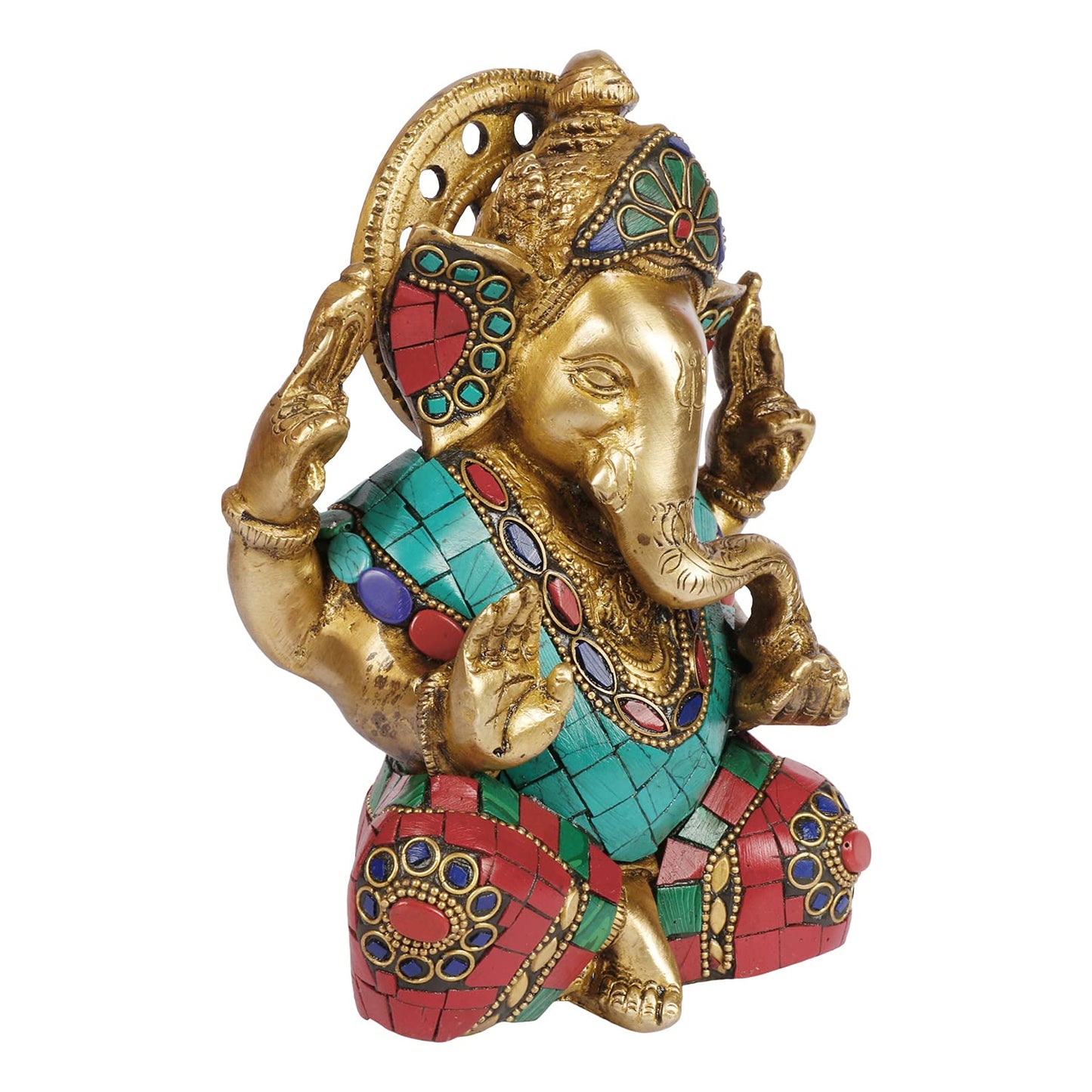 Brass Ganesha Idol for Home Decoration Ganpati Murti Statue for Gift Height 7 Inch Weight 2.2 Kg Color Multicolor - SvarupArt