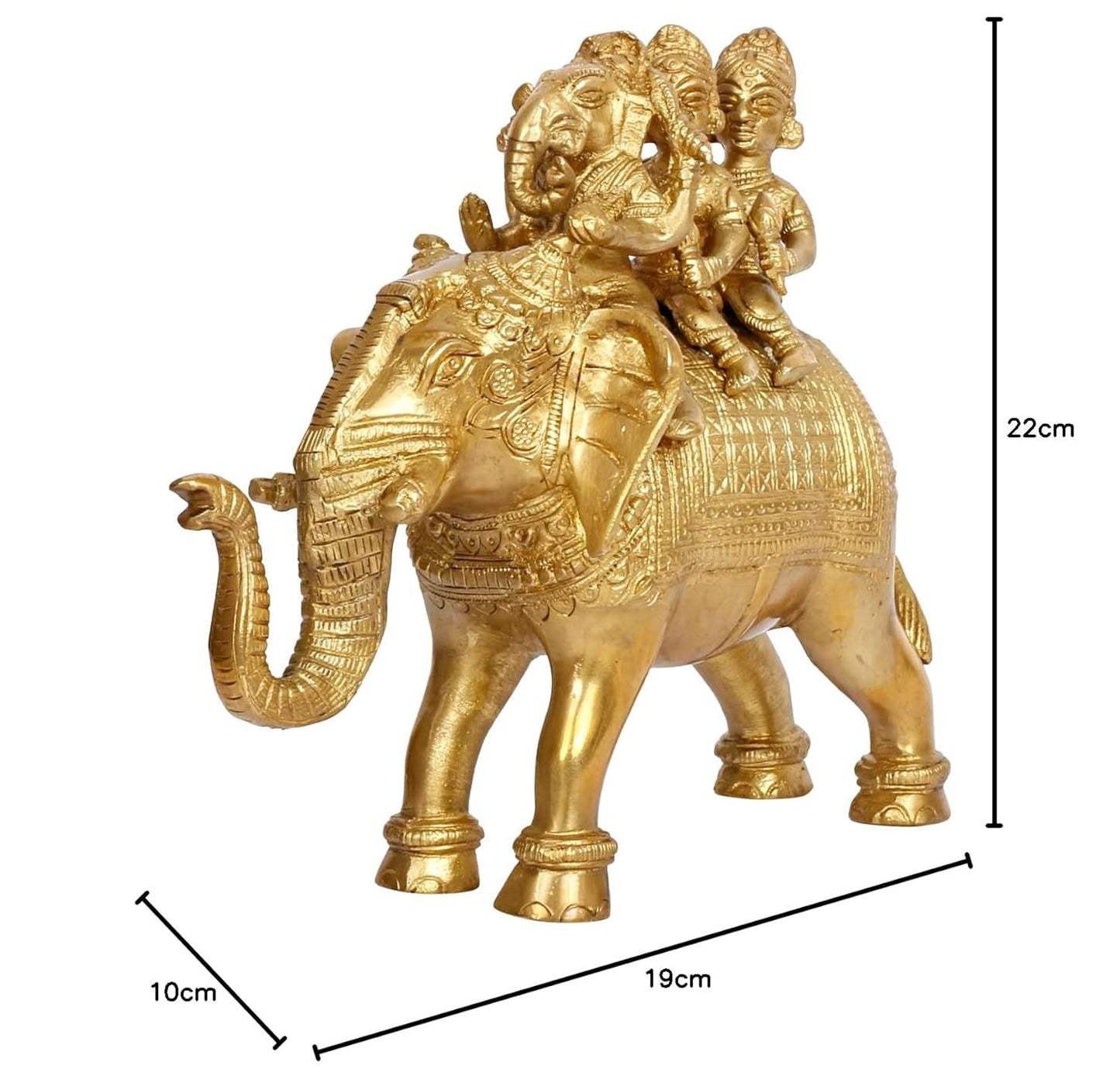 Brass Riddhi Siddhi Ganesha Ganesh Sitting on Elephant Idol Murti God Ganesha Vinayak Ganpati 8.5 Inch Gold Color - SvarupArt
