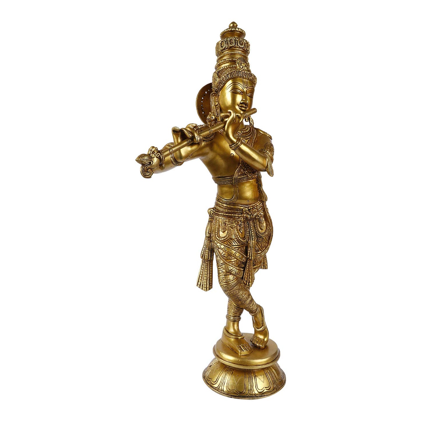 Brass Krishna Bhagwan Idol Murli Kishan Murti Playing Bansuri Gift for Home Mandir Decor Marriage Height 23 Inch - SvarupArt