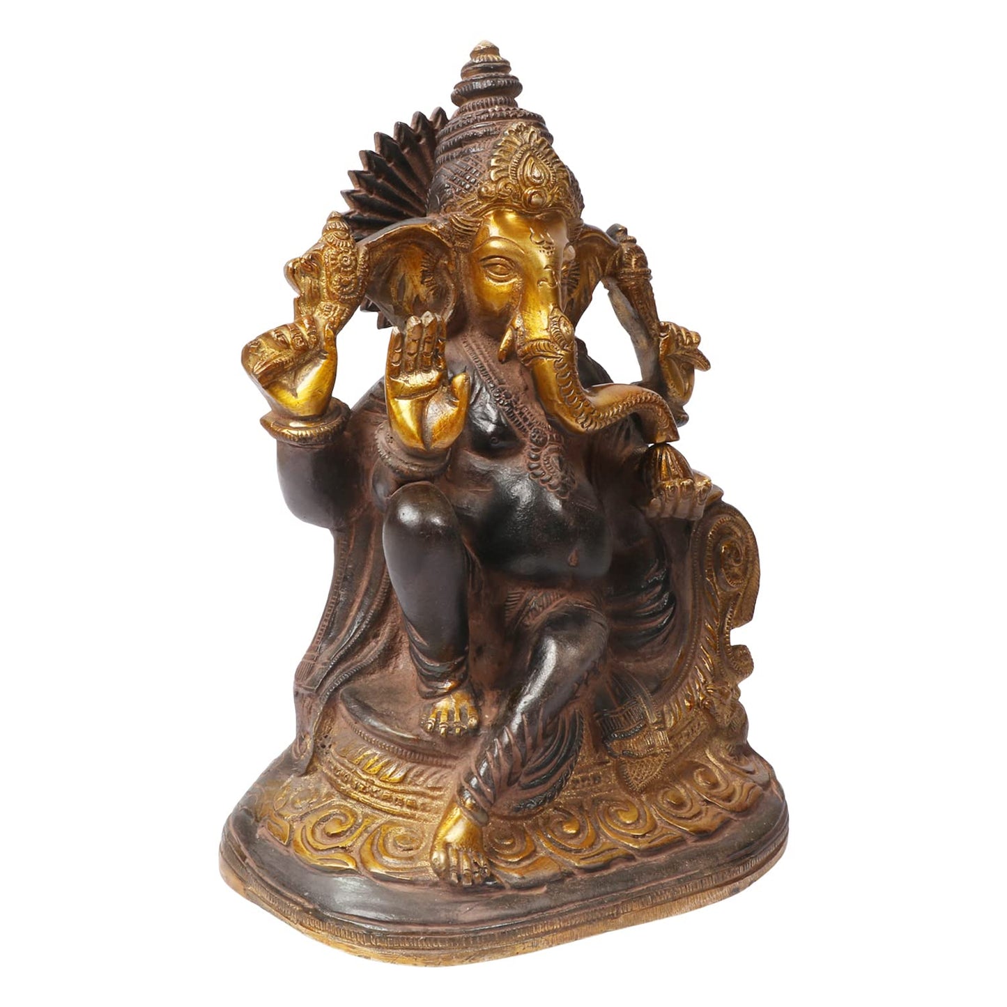 Brass Ganesha Idol on Singhasan for Home Decoration Ganpati Statue Murti for Gift Height 10 Inch Weight 4.5 Kg Color - SvarupArt