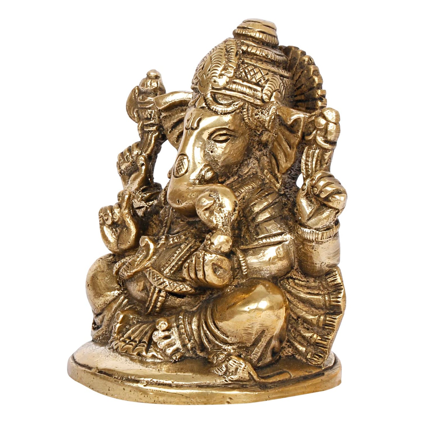 Brass Ganesh Idol Statue Murti God Ganesha Vinayak Ganpati Sitting Sculpture for Home Entrance Decor Diwali Gift - SvarupArt