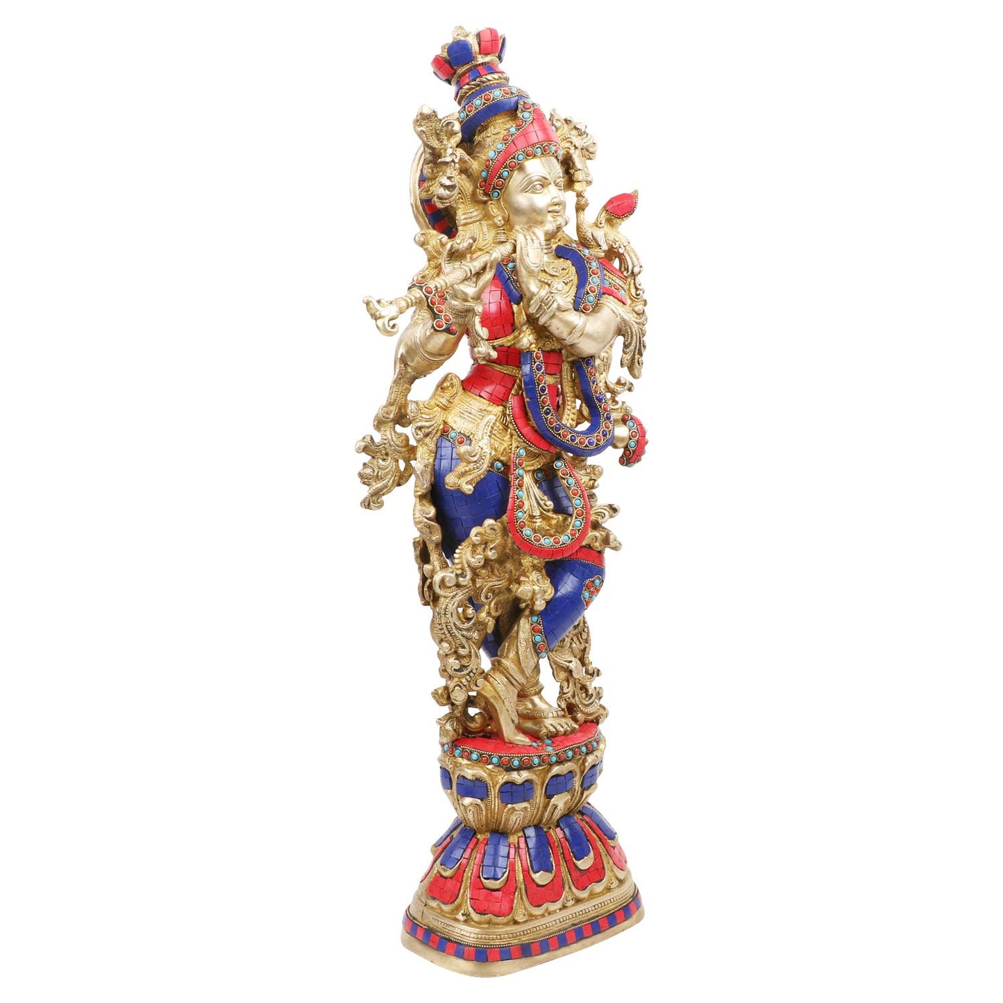 Brass Krishna Big Size Kishan Murti Idol Statue Sculpture Decorative Showpiece for Home Office Decor Multicolour (29") - SvarupArt