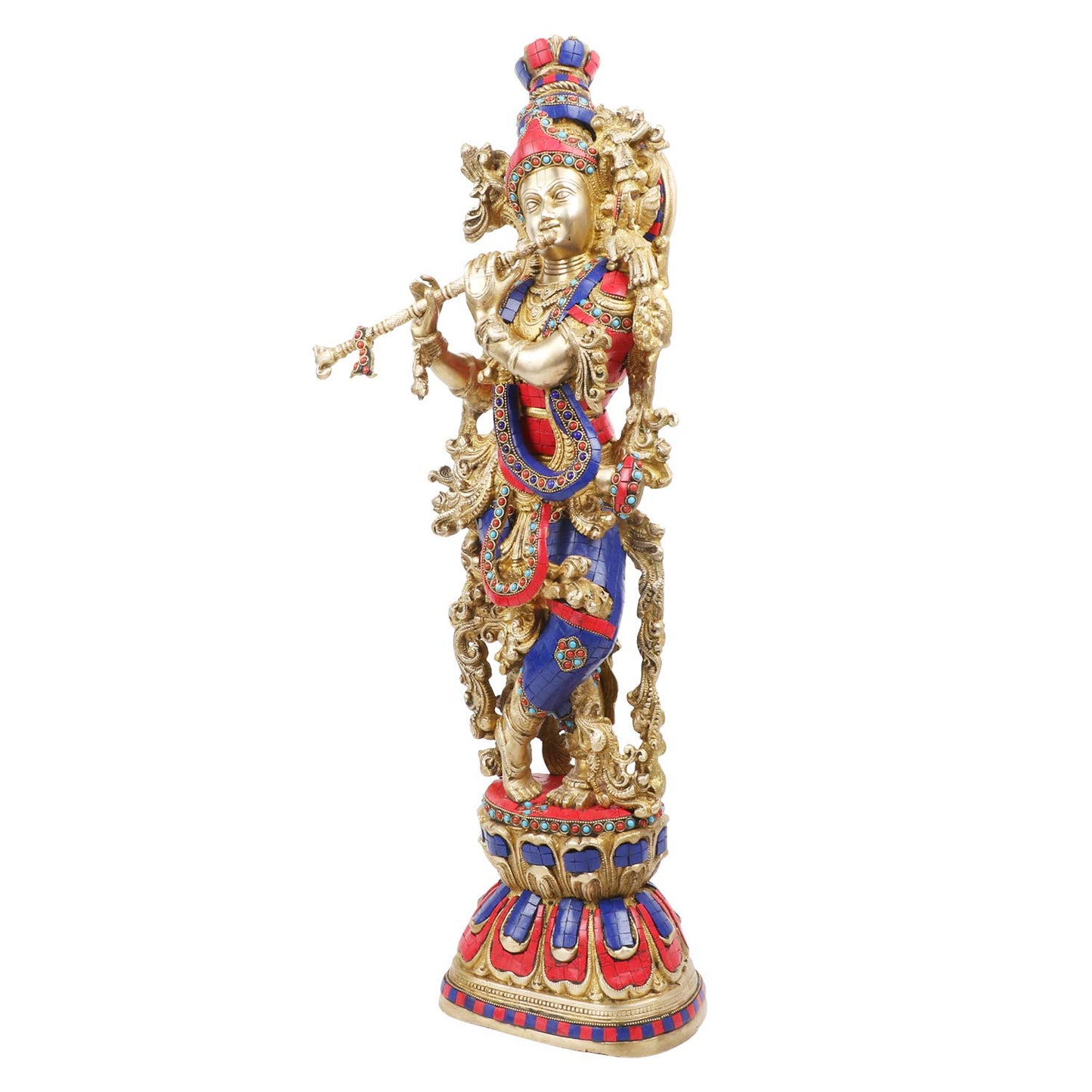 Brass Krishna Big Size Kishan Murti Idol Statue Sculpture Decorative Showpiece for Home Office Decor Multicolour (29") - SvarupArt