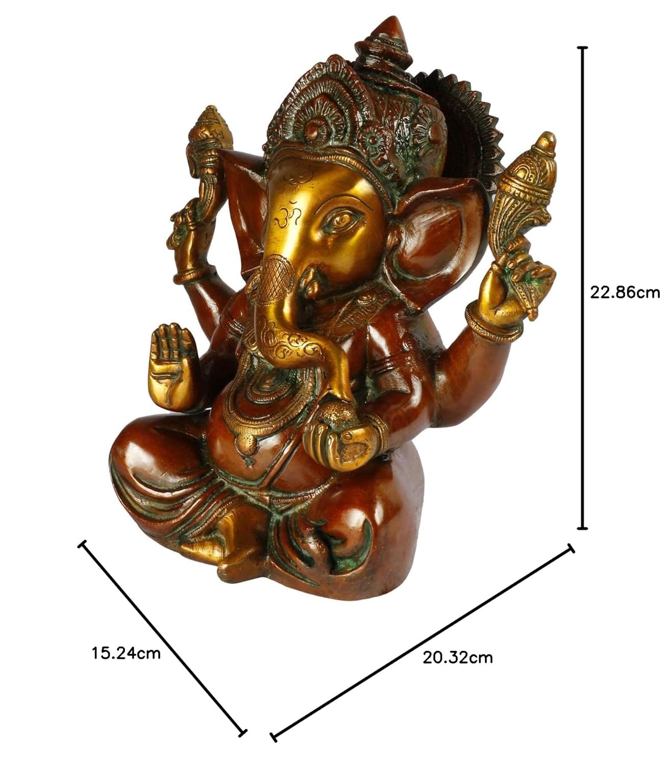 Brass Ganesha Idol for Home Decoration Ganpati Statue Murti for Gift Height 9 Inch Weight 4.4 Kg Color multicolor - SvarupArt