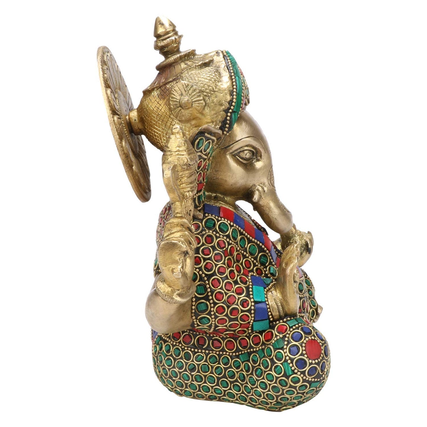Brass Ganesha Idol for Home Decoration Ganpati Statue Murti for Gift Height 8 Inch Weight 3.2 Kg Color Multicolor - SvarupArt