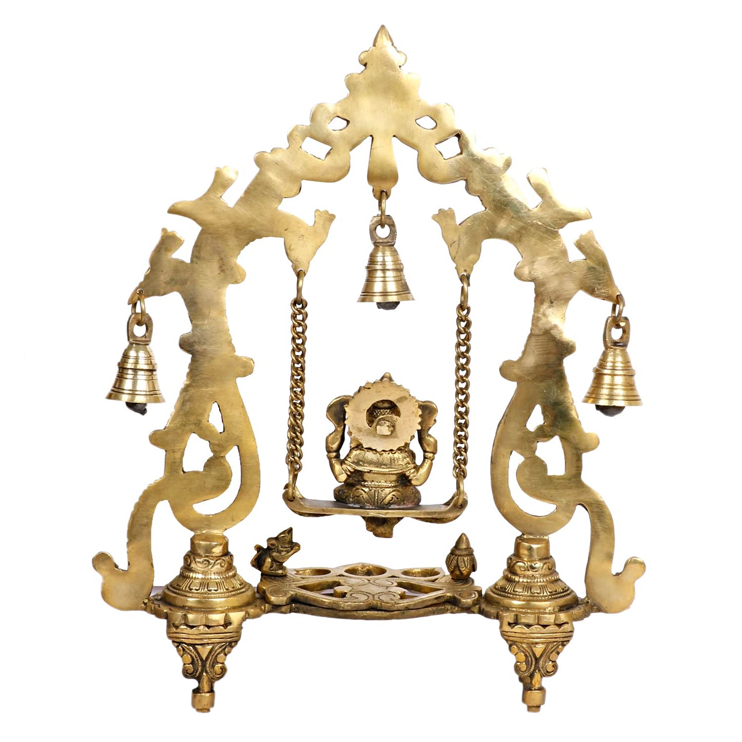Brass Ganesha On Jhoola Swing with Hanging Bells and Diya Showpiece Ganesh Ganpati Jhula for Home & Office Temple - SvarupArt