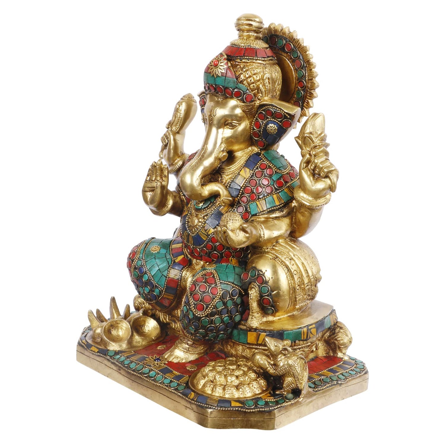 Brass Ganesha Idol for Home Decoration Ganpati Statue Murti for Gift Height 12 Inch Weight 8.9 Kg Color Multicolor - SvarupArt