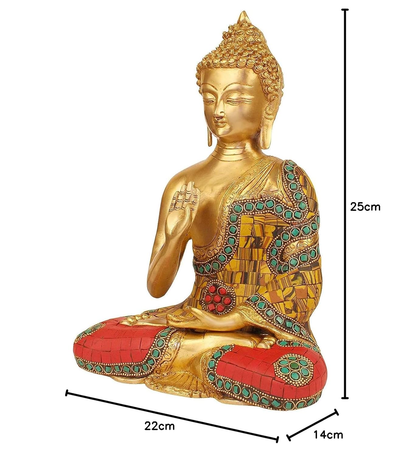 Brass Gautam Buddha Idol Statue Murti Draped in Stone Embellished Shawl for Home Decoration Blessing Buddha Height 10 Inch - SvarupArt