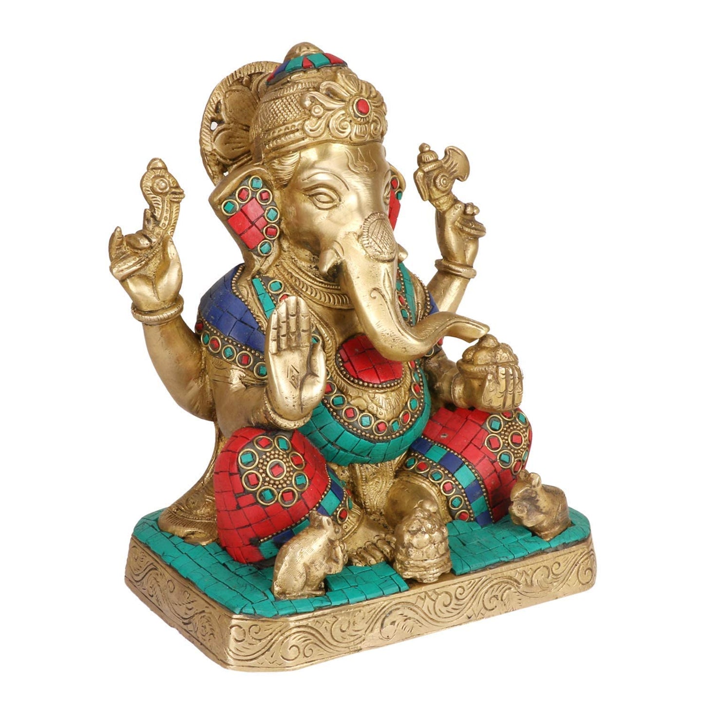 Brass Ganesha Idol for Home Decoration Ganpati Statue Murti for Gift Height 8.5 Inch Weight 4.7 Kg Color Multicolor - SvarupArt