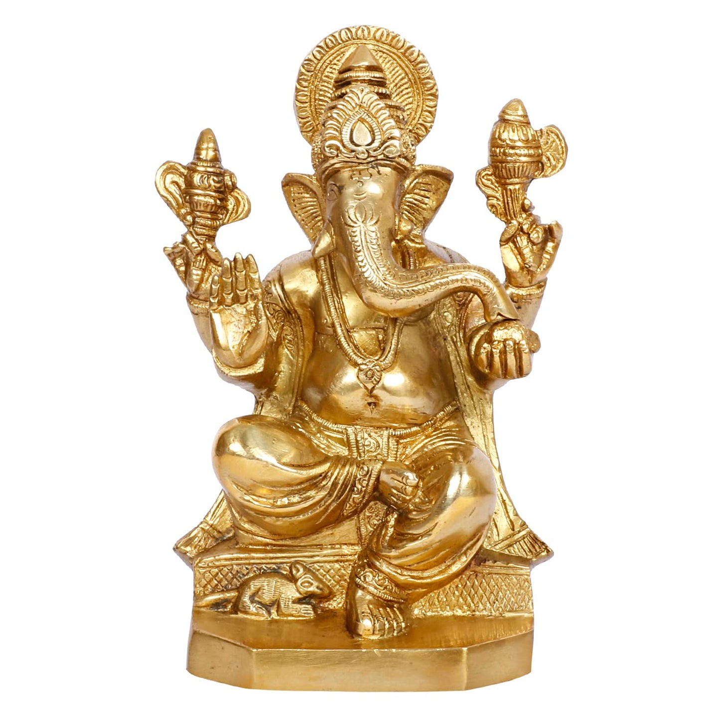 Brass Ganesh Bhagwan Idol Ganesha Statue Ganpati Murti for Home Entrance Decor Diwali Gift 8.25 Inch - SvarupArt