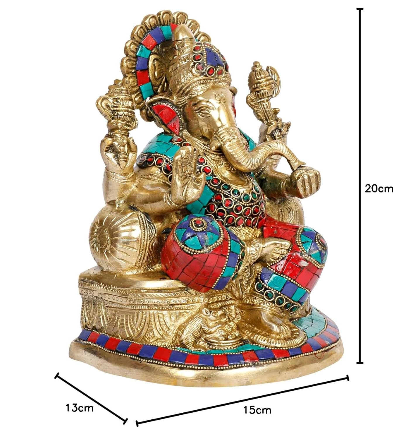 Brass Lord Ganesh Ganpati Sitting On Singhasana Ganesha Idol for Puja Home Decor Gift Height 8 inch - SvarupArt