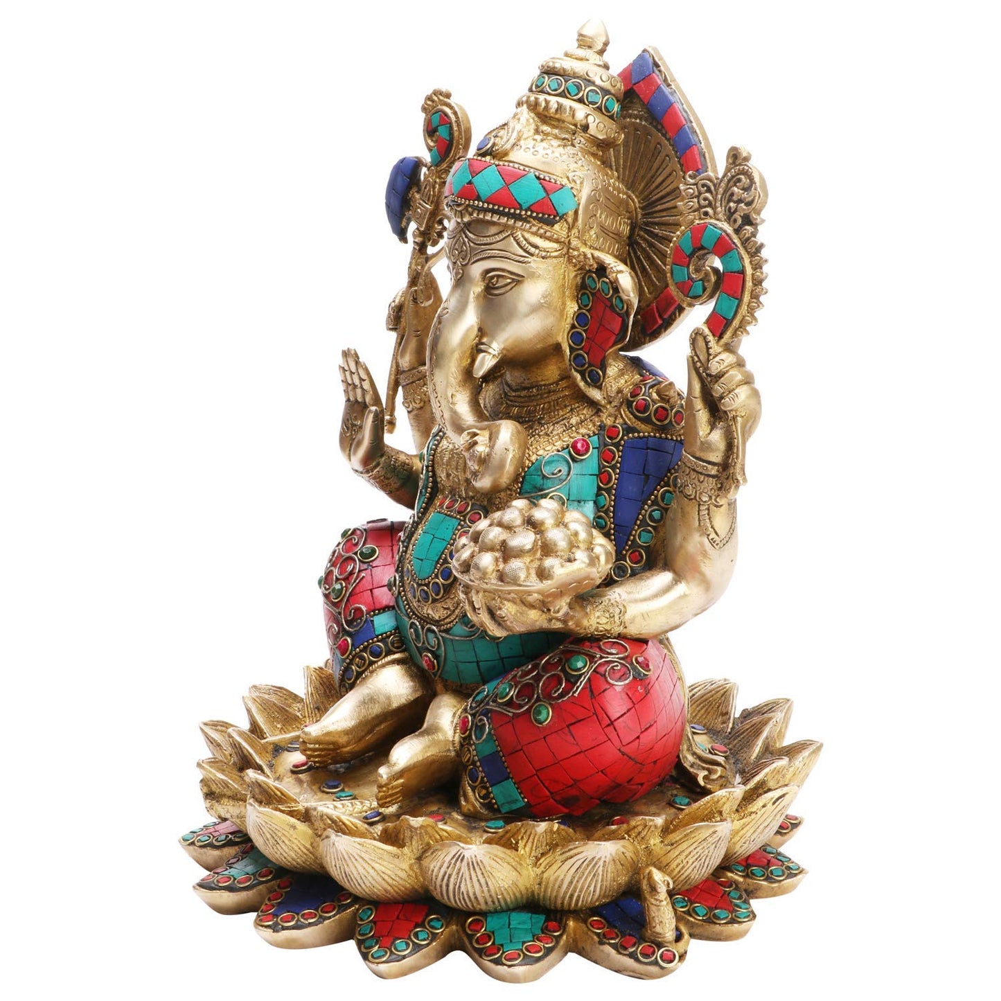 Brass Ganesha Idol for Home Decoration Ganpati Statue Murti for Gift Height 11 Inch Weight 7.8 Kg Color Multicolor - SvarupArt