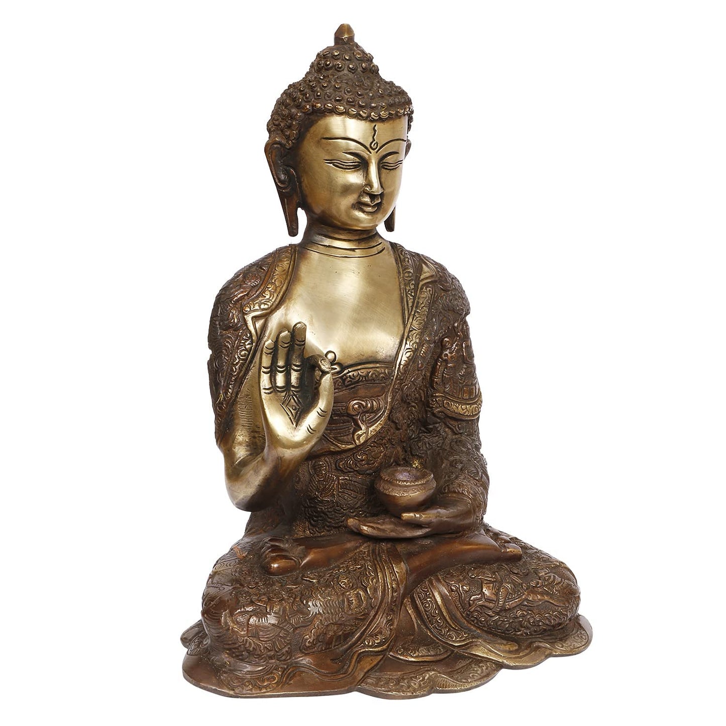 Brass Gautam Buddha Idol Statue Murti Draped in Stone Embellished Shawl for Home Decoration Blessing Buddha Height 12 Inch - SvarupArt