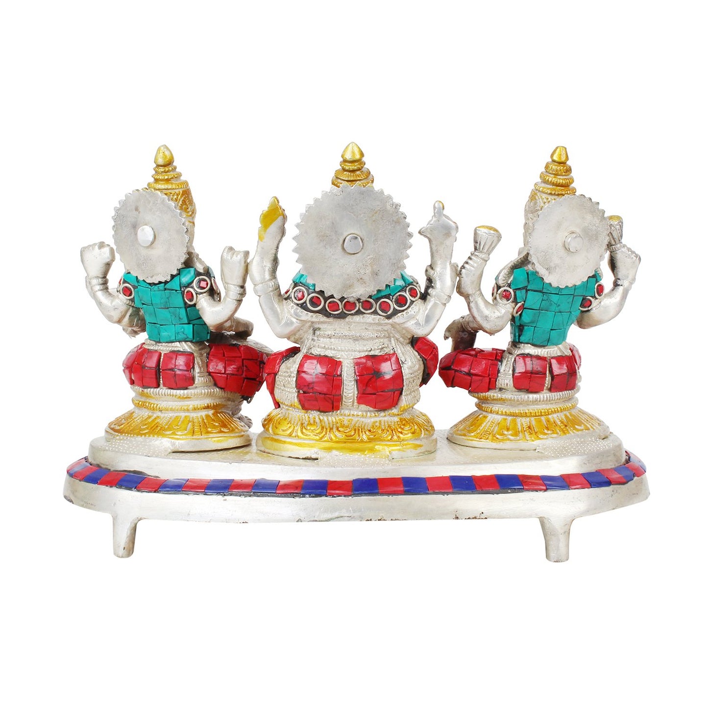 Brass Lakshmi Ganesha Saraswati Laxmi Ganesh and Sarasvati Idol for Diwali Pooja Home Decor (Length 9.5 inch weight 3... - SvarupArt