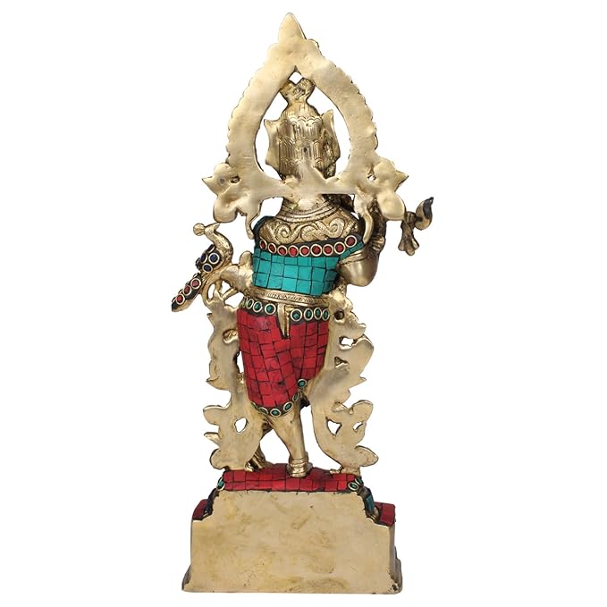 Brass Krishna Bhagwan Idol Murli Kishan Murti Playing Bansuri Gift for Home Mandir Decor Marriage Height 13.7 Inch - SvarupArt