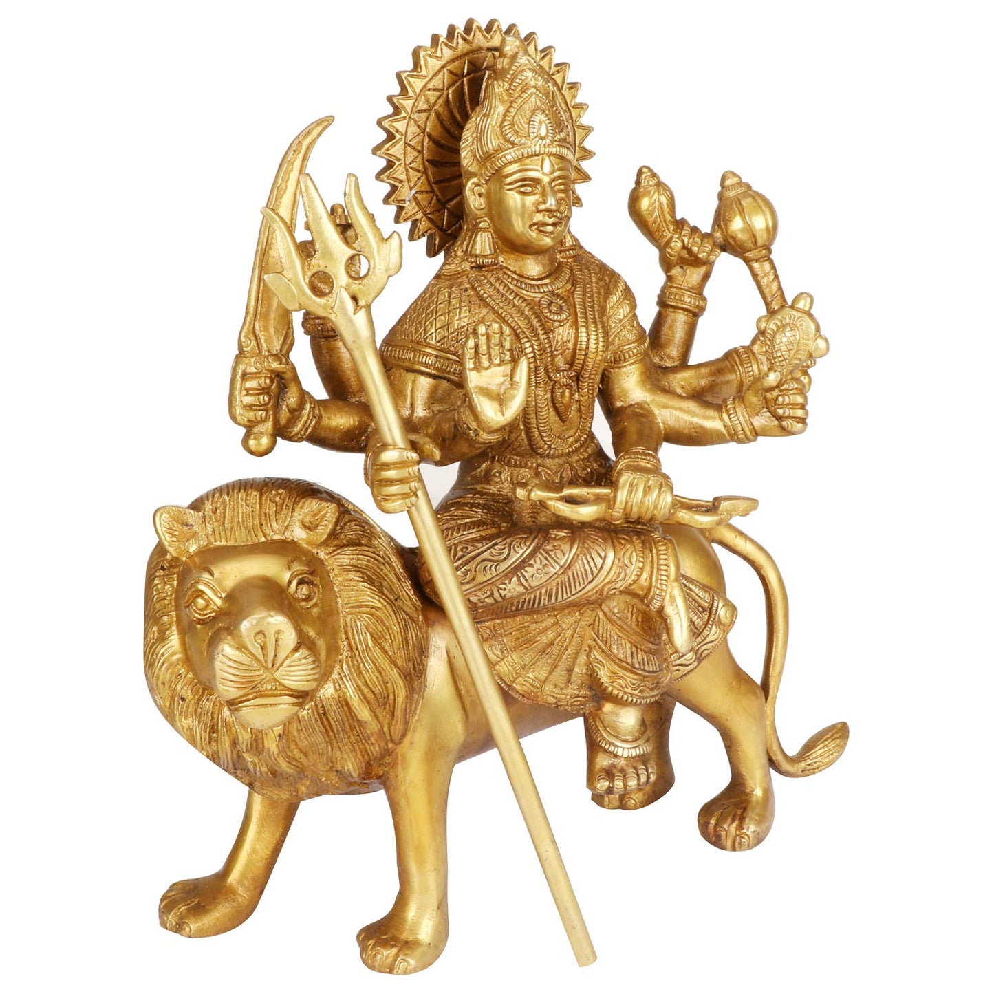 Brass Maa Durga Idol Sitting On Lion Ma Sherwali Murti Vaishno Devi Statue for Home Mandir Gift Navratra Puja 9.5 Inch - SvarupArt