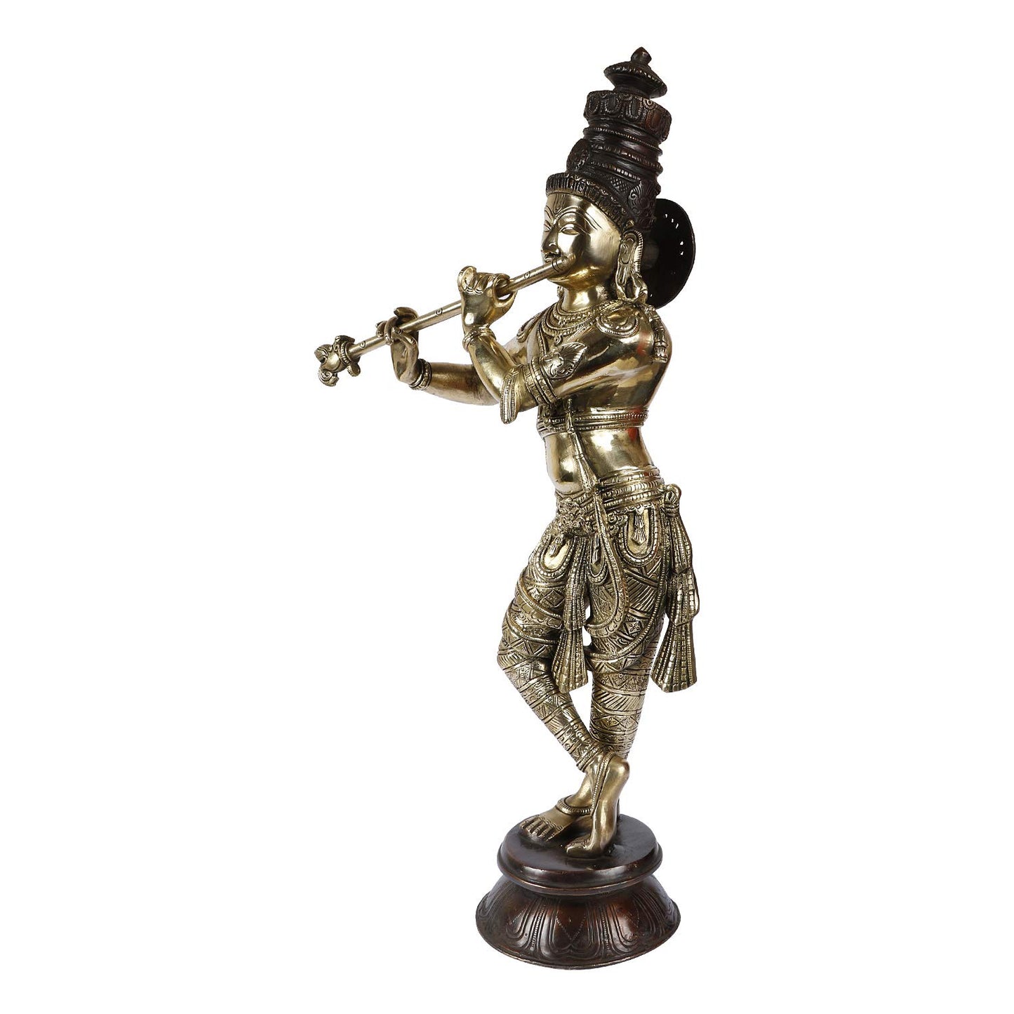Brass Krishna Bhagwan Idol Murli Kishan Murti Playing Bansuri Gift for Home Mandir Decor Marriage Height 23 Inch - SvarupArt