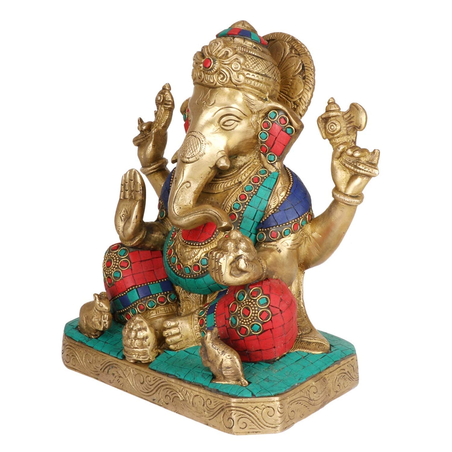 Brass Ganesha Idol for Home Decoration Ganpati Statue Murti for Gift Height 8.5 Inch Weight 4.7 Kg Color Multicolor - SvarupArt