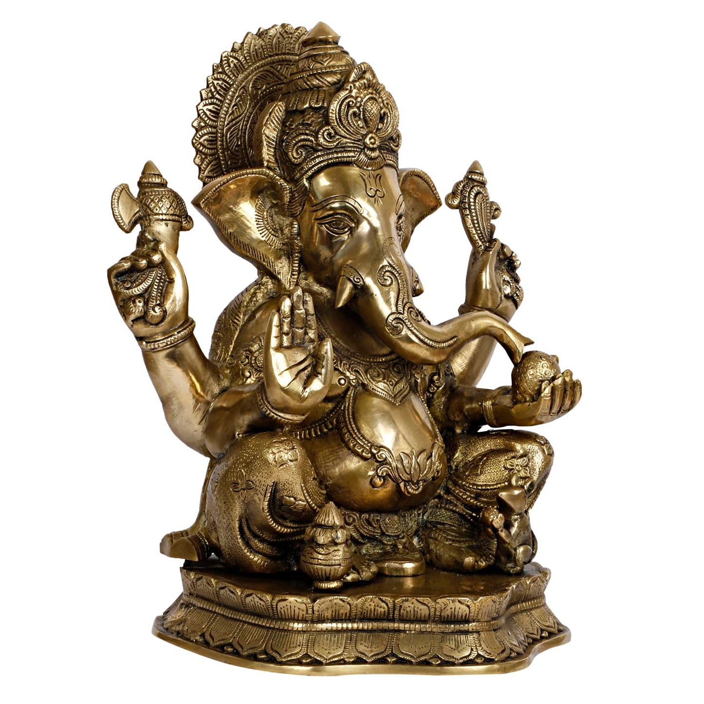 Brass Ganesha Idol for Puja Home Decoration Ganpati Statue Murti for Gift Height 16 Inch Weight 14 Kg Color Antique Gold - SvarupArt