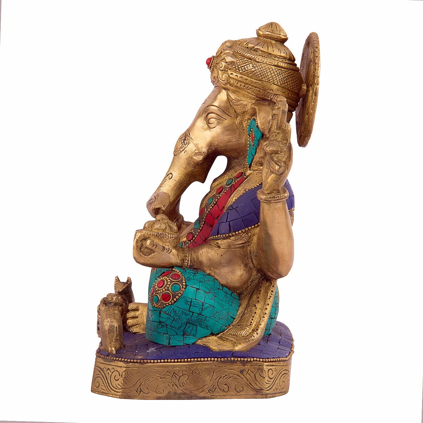 Brass Ganesha Idol for Home Decoration Ganpati Statue Murti for Gift Height 8.5 Inch Weight 4 Kg Color Multicolor - SvarupArt
