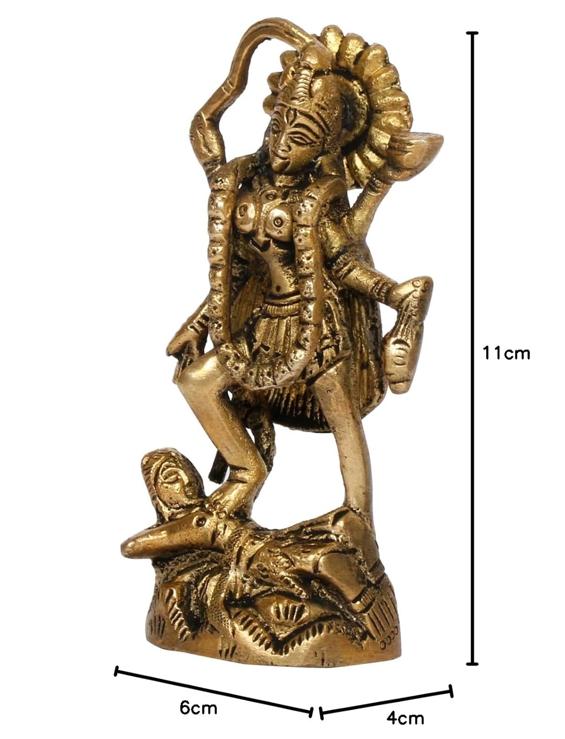 Brass Goddess Kali Maa Adi Shakti Ma Religious Statue Idol Puja Murti 4.5 Inch - SvarupArt