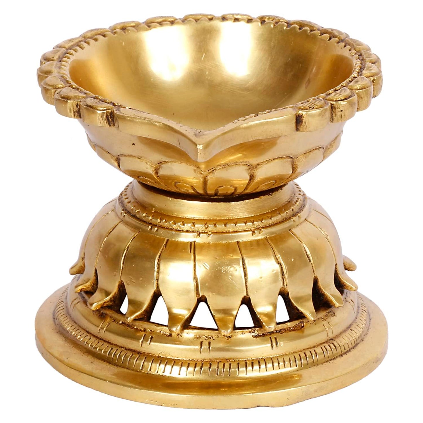 Ethnic Hand Made Brass Diya Oil Lamp Deepak Showpiece Decor Gift Diwali 10x8x7 cm Gold - SvarupArt