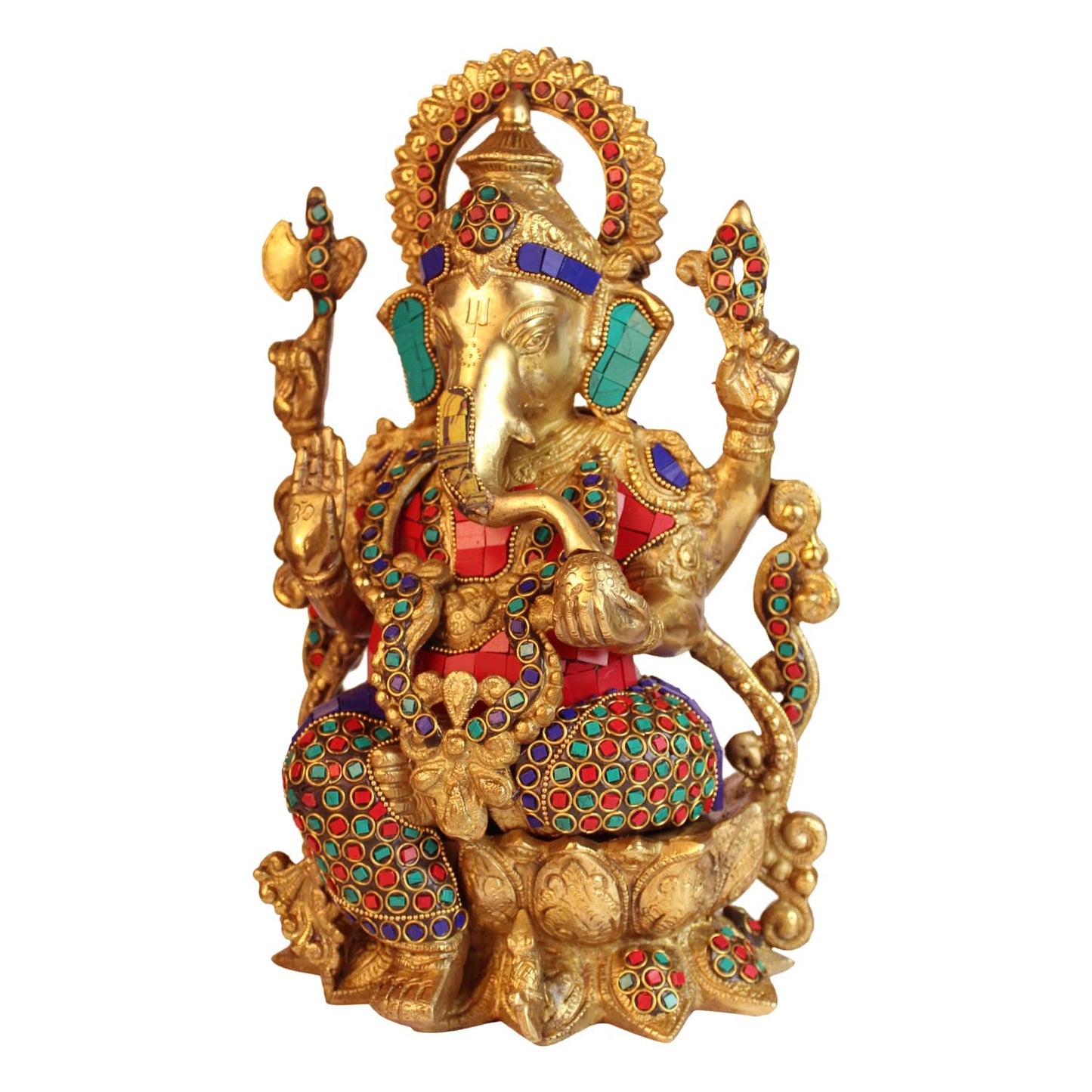Brass Ganesha Idol for Home Decoration Ganpati Statue Murti for Gift Height 12 Inch Weight 7 Kg Color Multicolor - SvarupArt