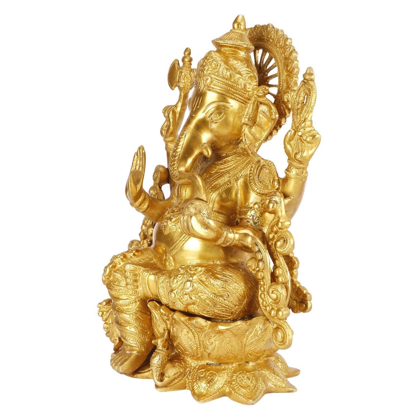 Brass Ganesha Idol for Home Decoration Ganpati Statue Murti for Gift Height 11.5 Inch Weight 6.3 Kg Color Gold - SvarupArt