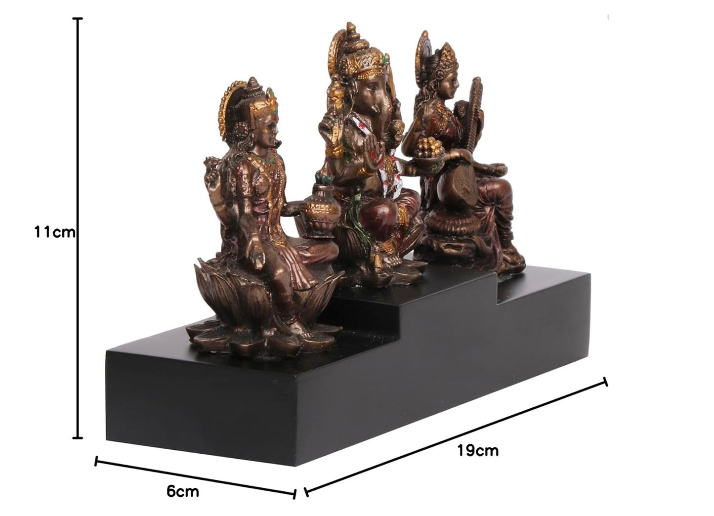 SVARUP Resin Laxmi Ganesh Saraswati Idol for Prosperity Height 4.5 Inchs Color Copper Standard 1 pcs - SvarupArt