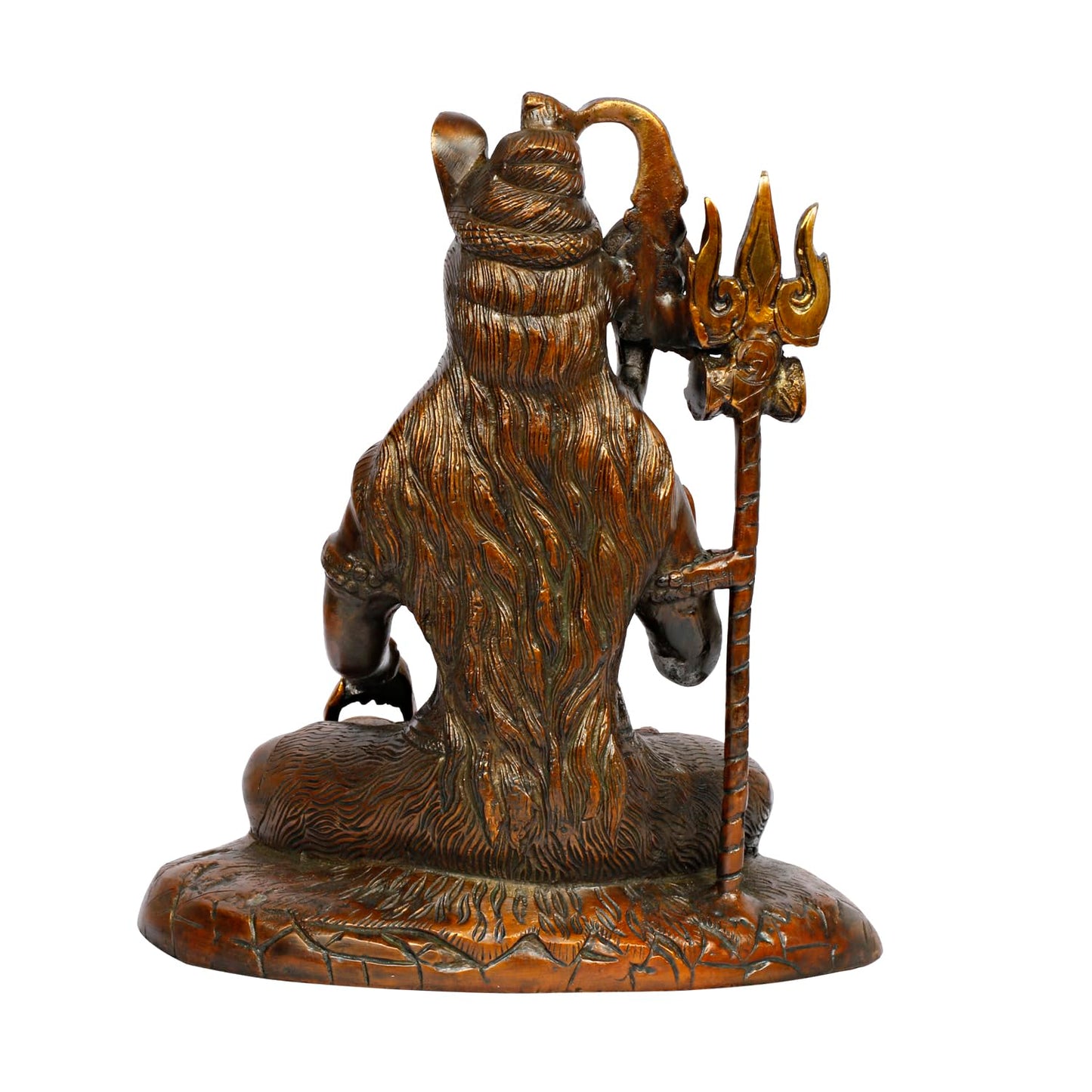 Lord Shiva Brass Metal Bhagwan Shiv Murti with Trishul Statue Home Decor Mandir Puja 10 Inch Copper Color 1 Pcs - SvarupArt