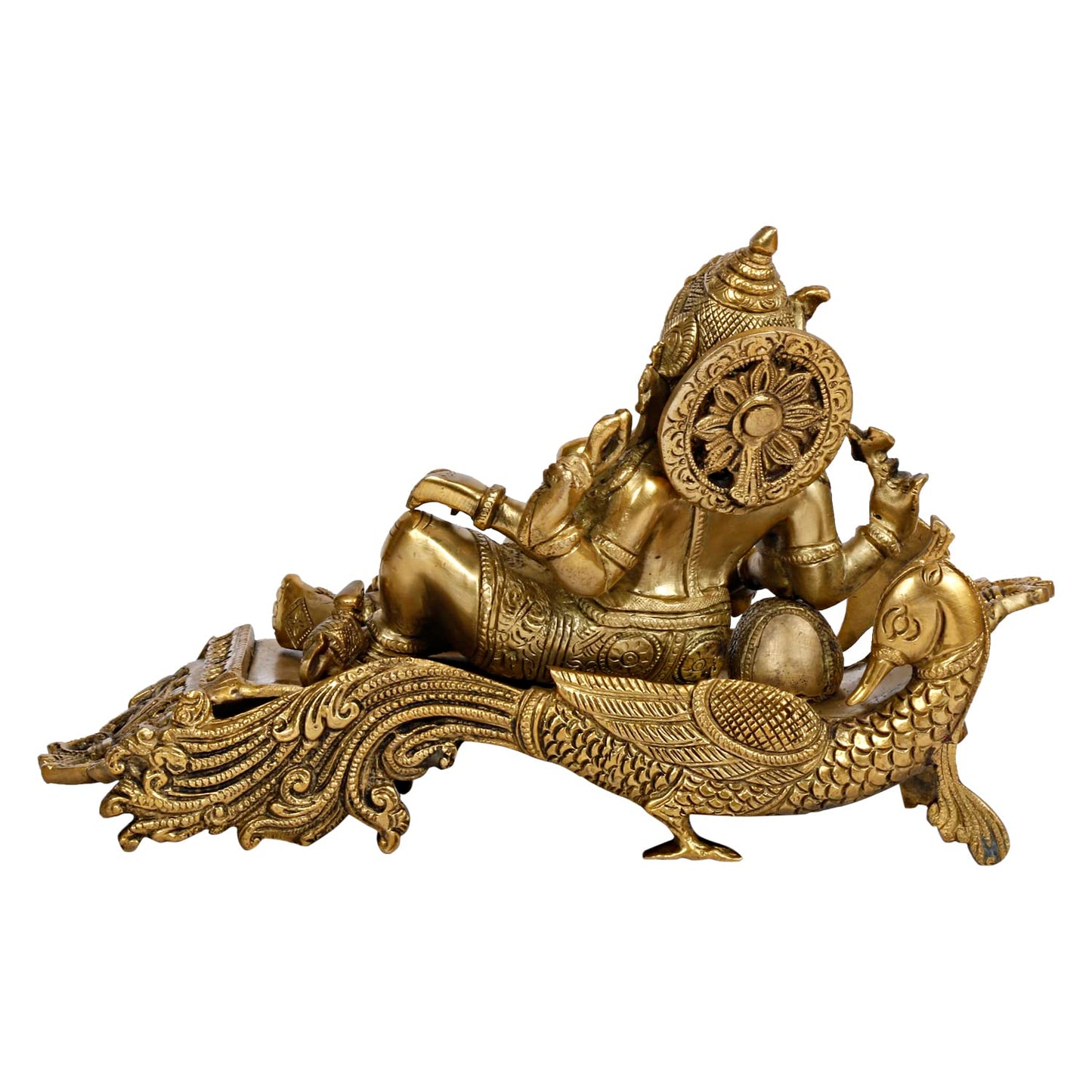 Brass Ganesha Idol on Peacock Singhasan for Home Decoration Ganpati Statue Murti for Gift Height 7.5 Inch Weight 4.5 Kg - SvarupArt