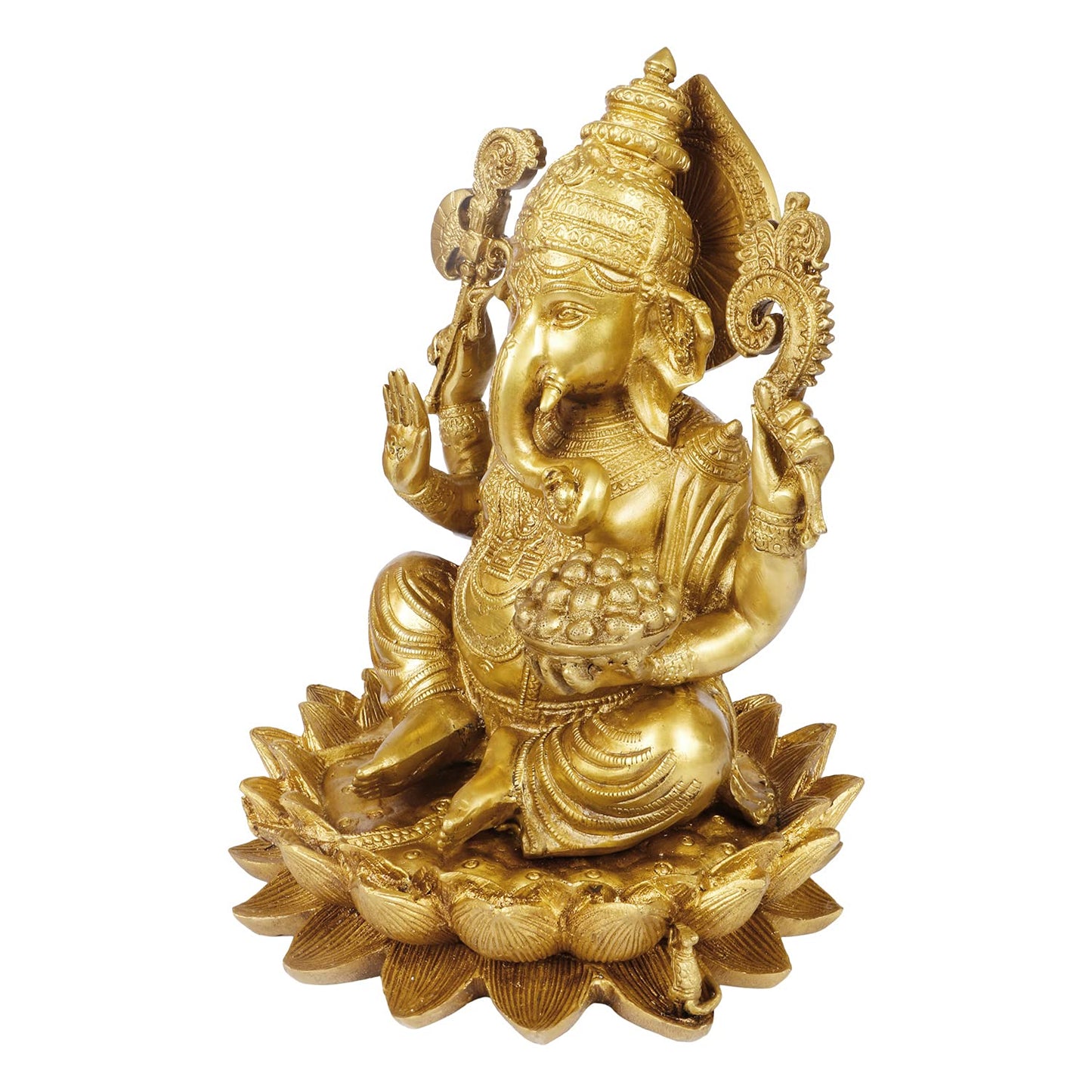 Brass Ganesha Idol for Home Decoration Ganpati Statue Murti for Gift Height 11.5 Inch Weight 8.2 Kg Color Gold - SvarupArt