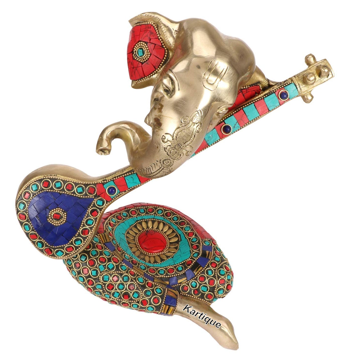 Brass Ganesha Idol for Home Decoration Ganpati Statue Murti for Gift Height 10.5 Inch Weight 4.4 Kg Color Multicolor - SvarupArt