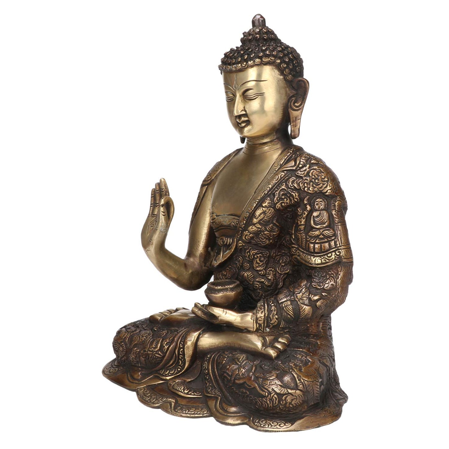 Brass Gautam Buddha Idol Statue Murti Draped in Stone Embellished Shawl for Home Decoration Blessing Buddha Height 12 Inch - SvarupArt