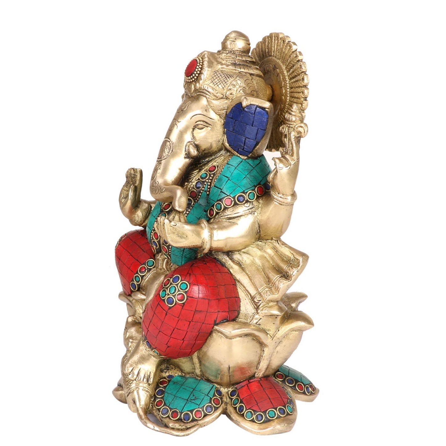 Brass Ganesha Idol for Home Decoration Ganpati Statue Murti for Gift Height 9.5 Inch Weight 5.1 Kg Color Multicolor - SvarupArt
