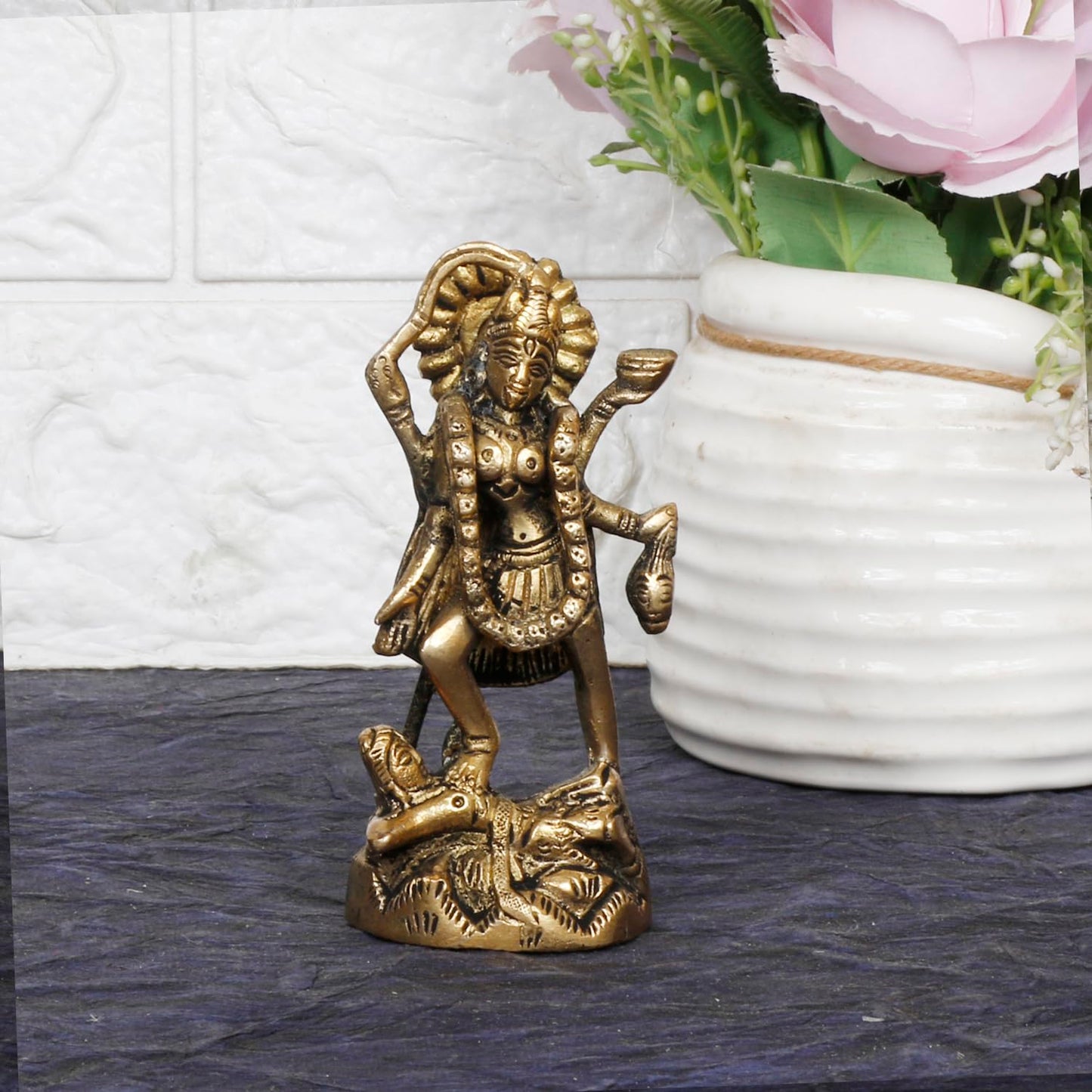 Brass Goddess Kali Maa Adi Shakti Ma Religious Statue Idol Puja Murti 4.5 Inch - SvarupArt