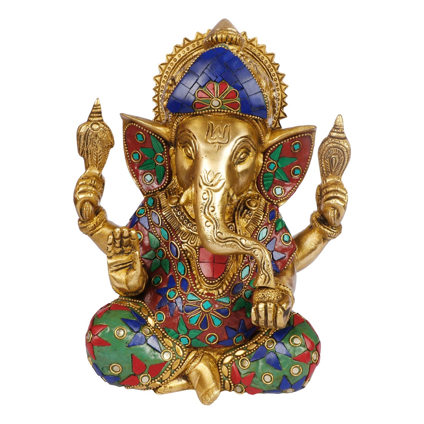 Brass Ganesha Idol for Home Decoration Ganpati Statue Murti for Gift Height 8.5 Inch Weight 3.6 Kg Color Multicolor - SvarupArt