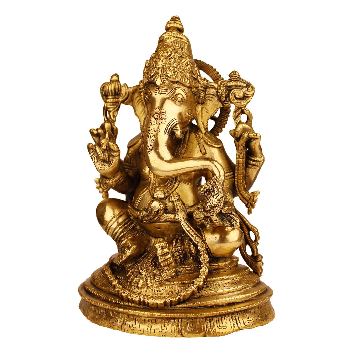 Brass Ganesha Idol for Home Decoration Ganpati Statue Murti for Gift Height 11 Inch Weight 4.4 Kg Color Gold - SvarupArt