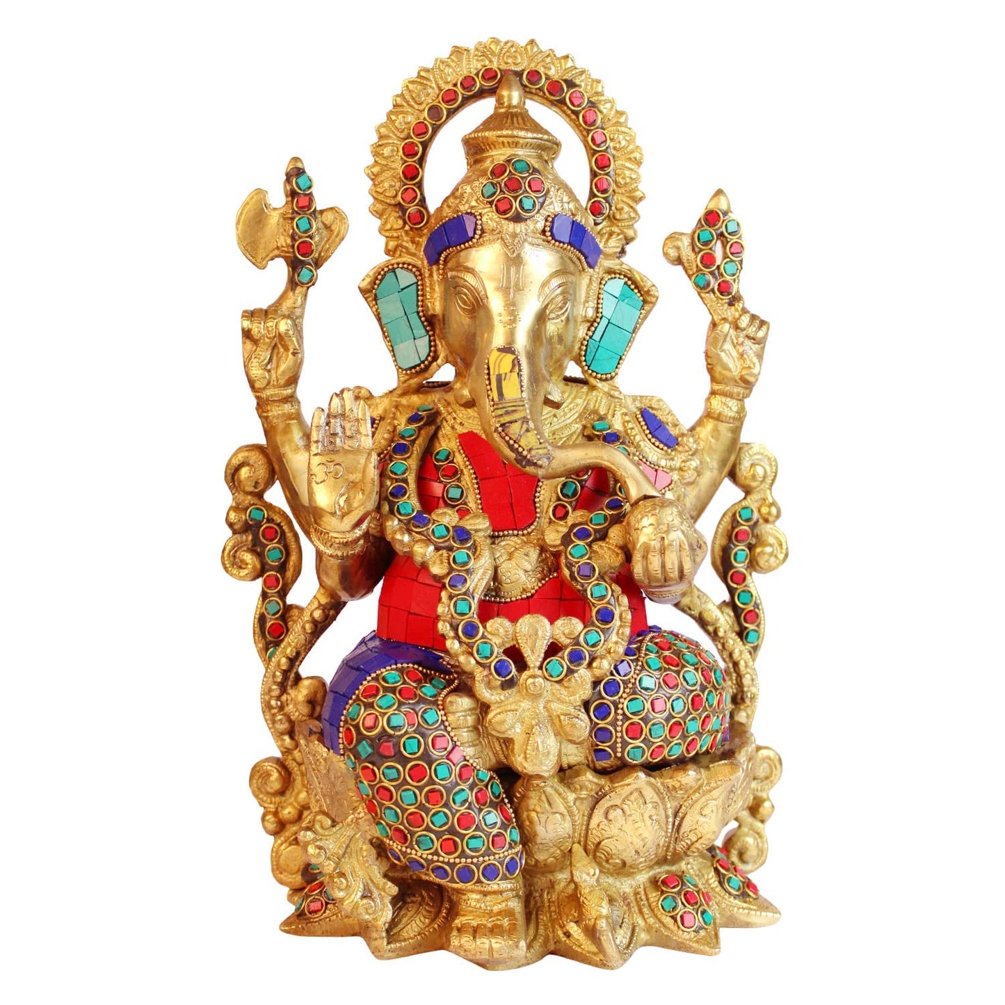 Brass Ganesha Idol for Home Decoration Ganpati Statue Murti for Gift Height 12 Inch Weight 7 Kg Color Multicolor - SvarupArt