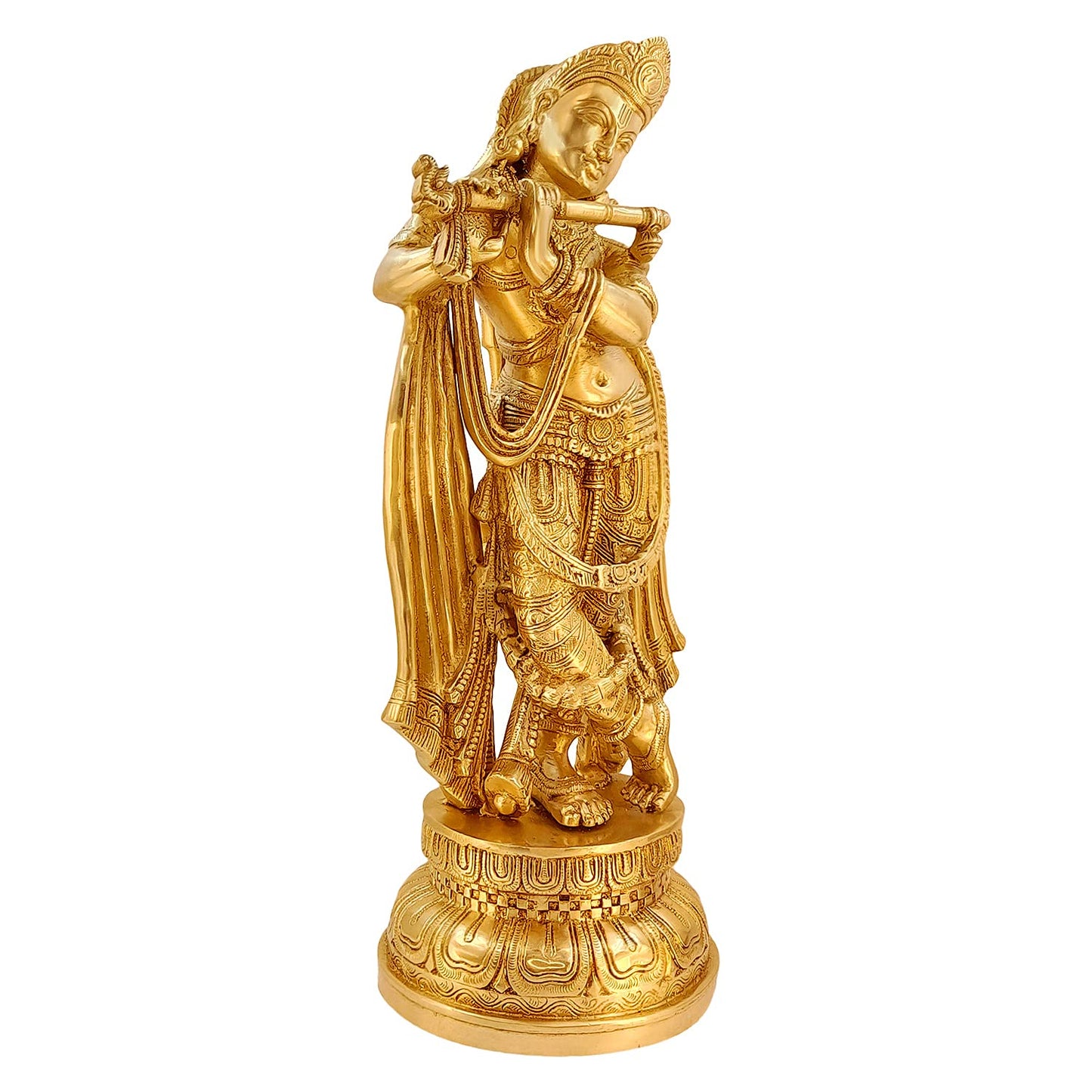 Brass Krishna Bhagwan Idol Murli Kishan Murti Playing Bansuri Gift for Home Mandir Decor Marriage Height 18 Inch Weig... - SvarupArt
